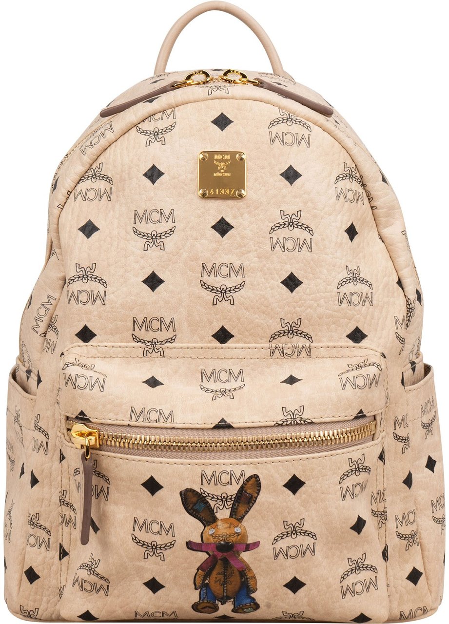 MCM Monogram Visetos Zoo Rabbit Small Stark Backpack Beige