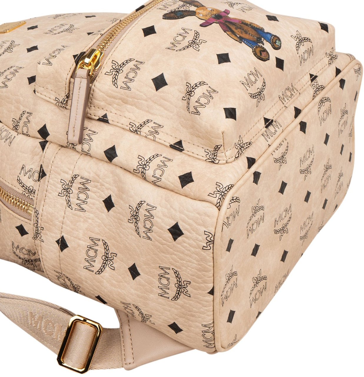 MCM Monogram Visetos Zoo Rabbit Small Stark Backpack Beige