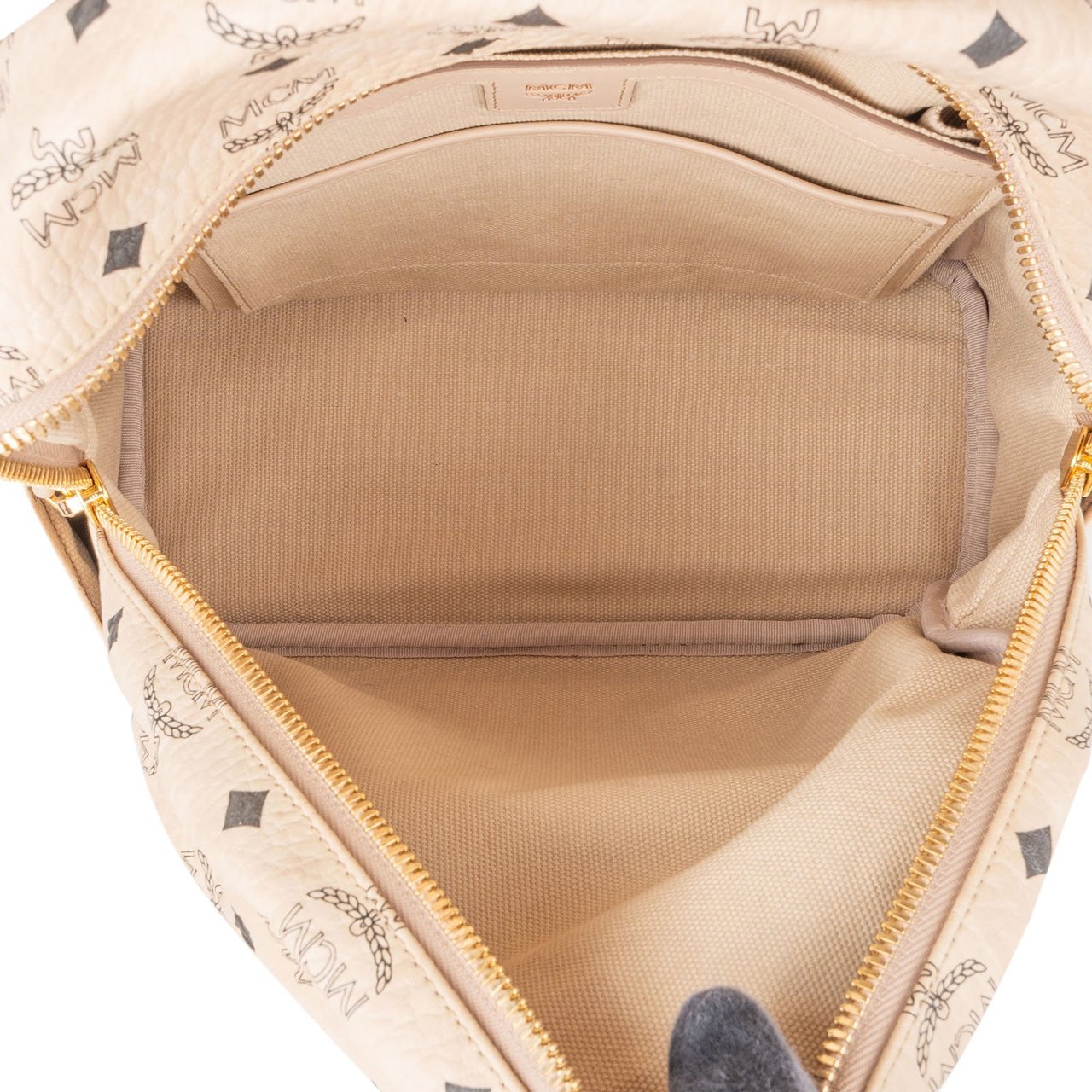 MCM Monogram Visetos Zoo Rabbit Small Stark Backpack Beige