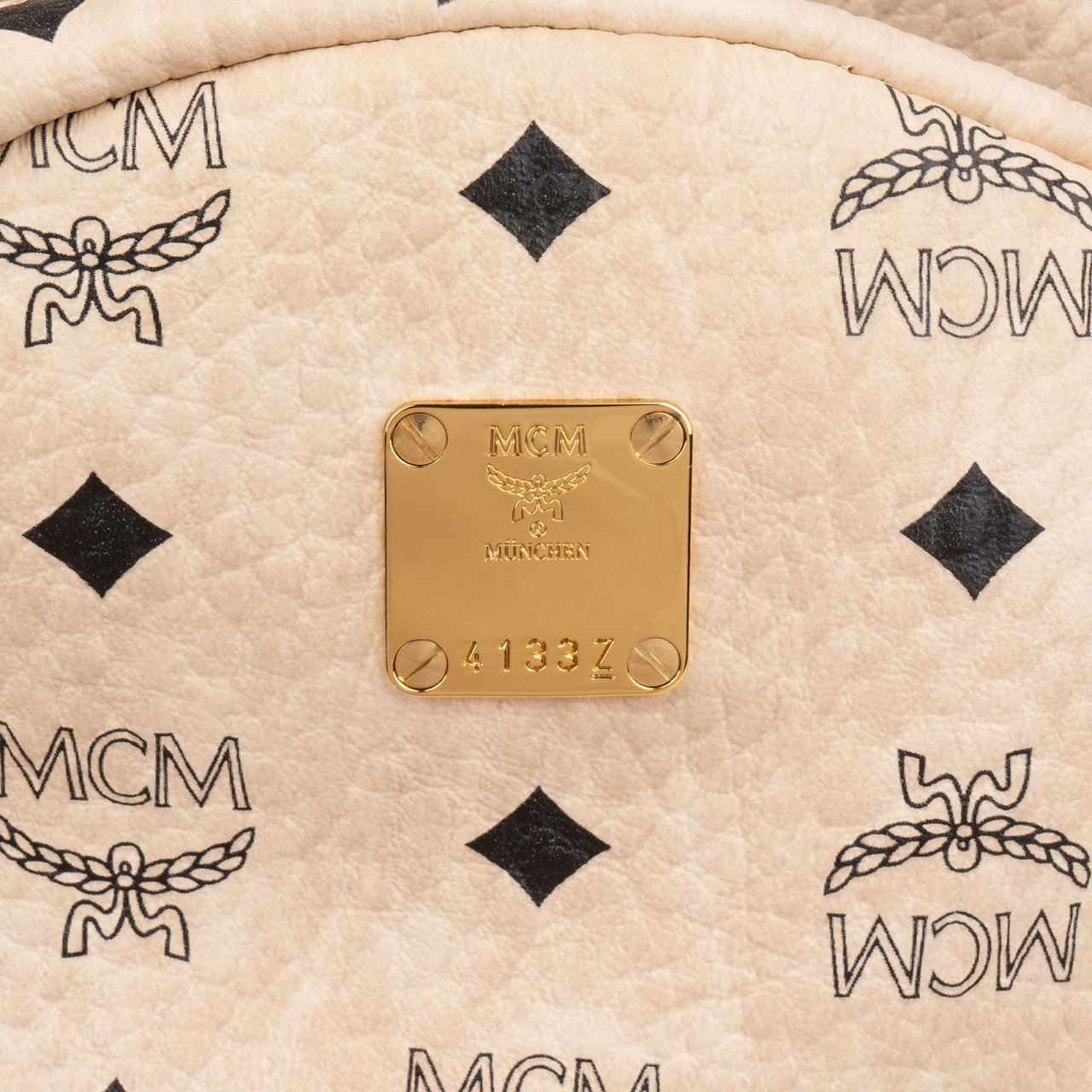 MCM Monogram Visetos Zoo Rabbit Small Stark Backpack Beige