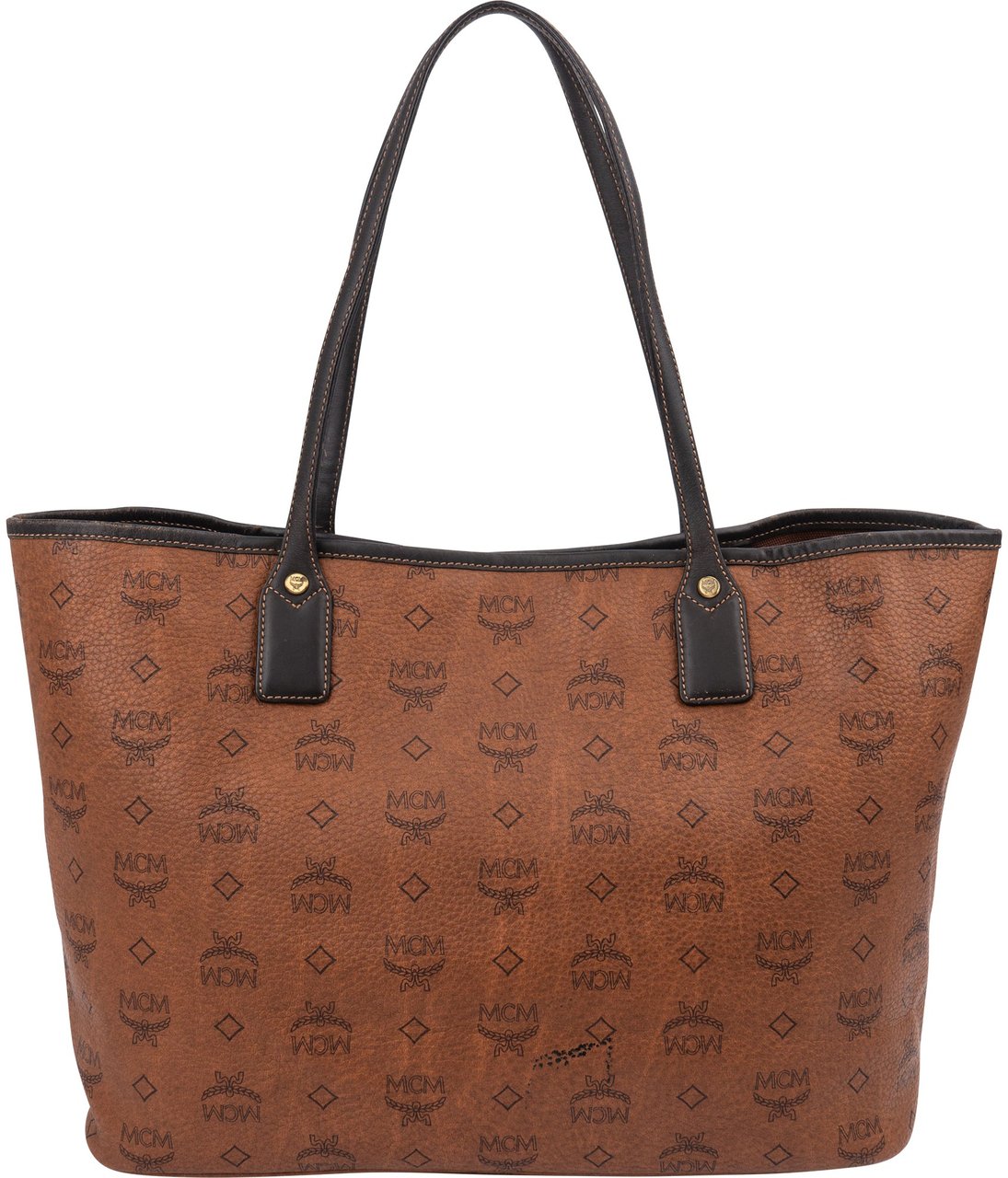 MCM Monogram Visetos Leather Liz Reversible Shopper Shoulder Bag Bruin