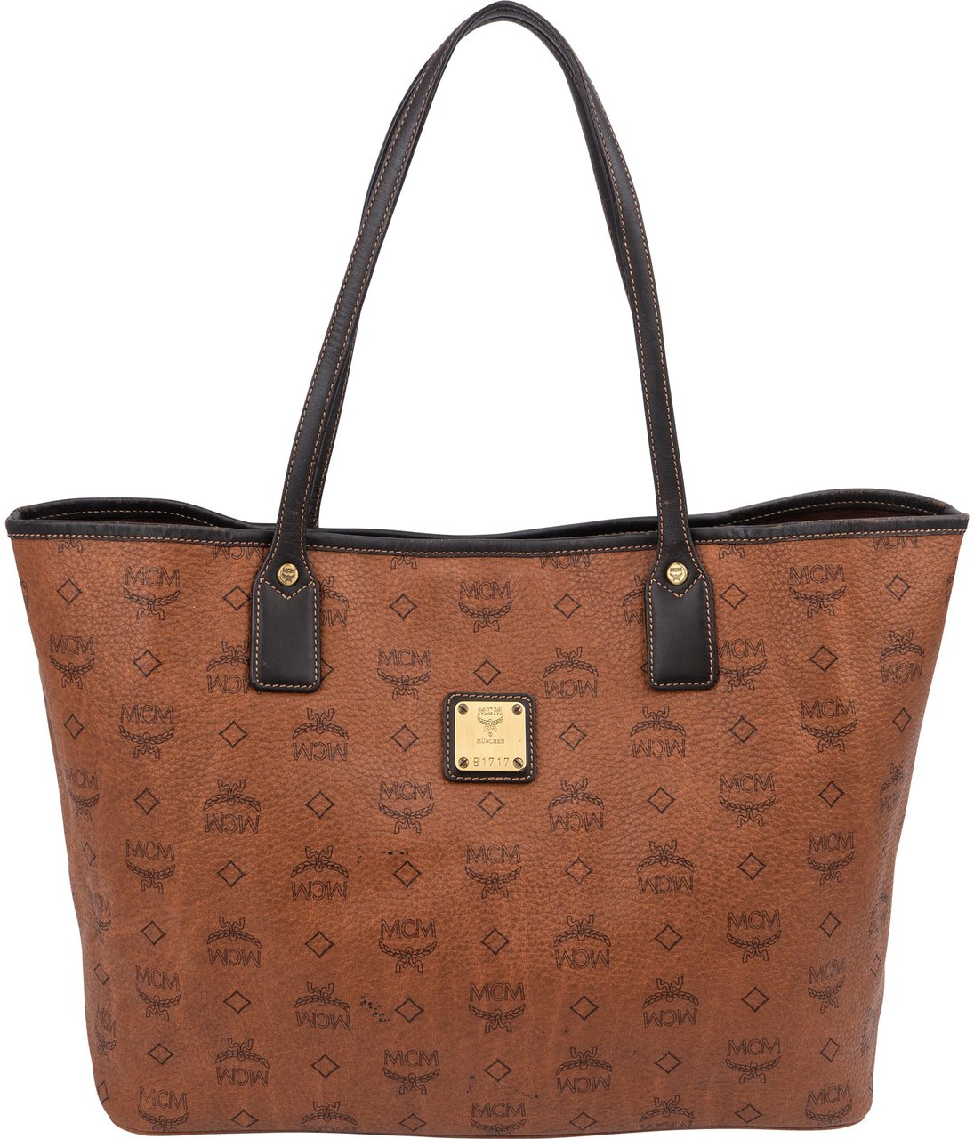 MCM Monogram Visetos Leather Liz Reversible Shopper Shoulder Bag Bruin