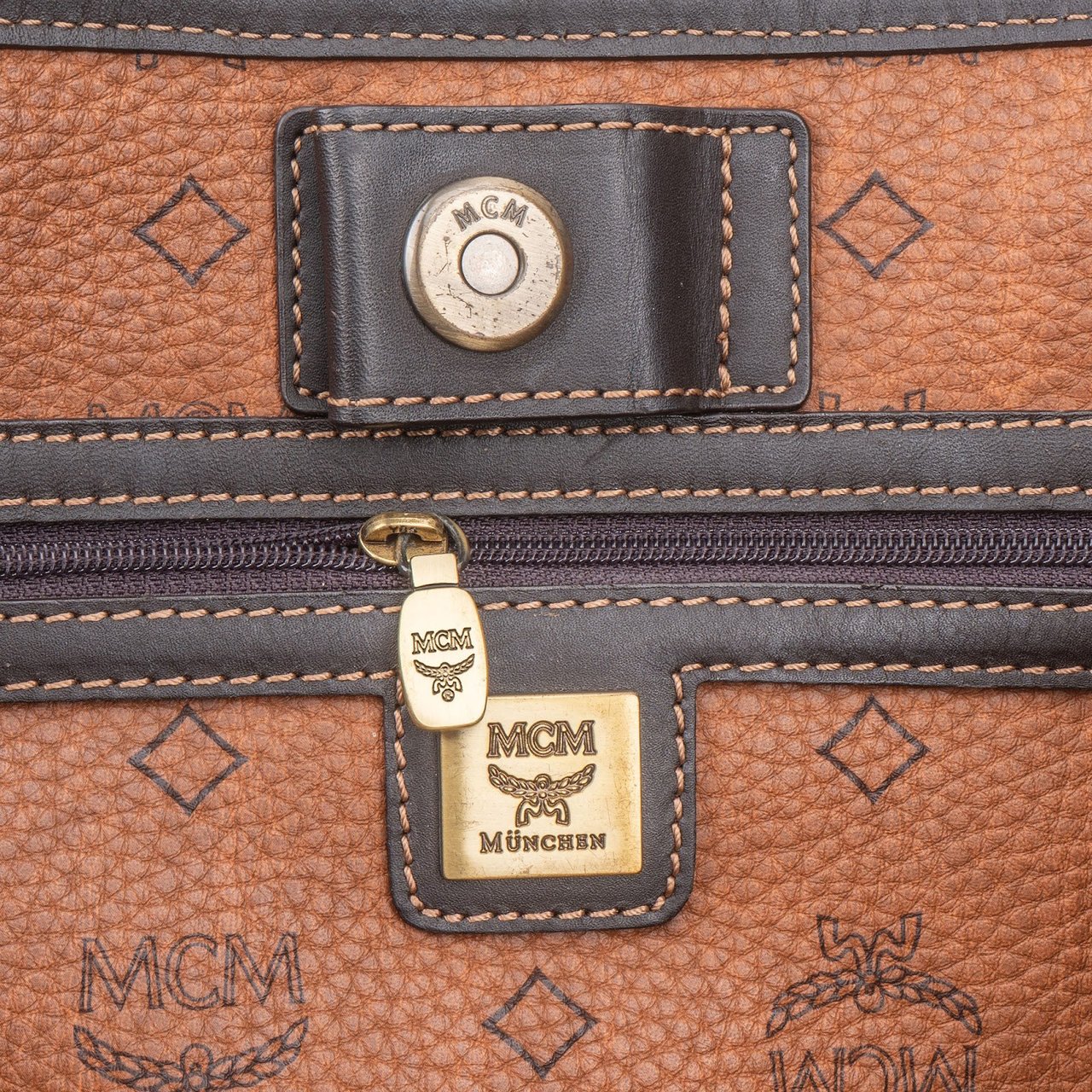 MCM Monogram Visetos Leather Liz Reversible Shopper Shoulder Bag Bruin