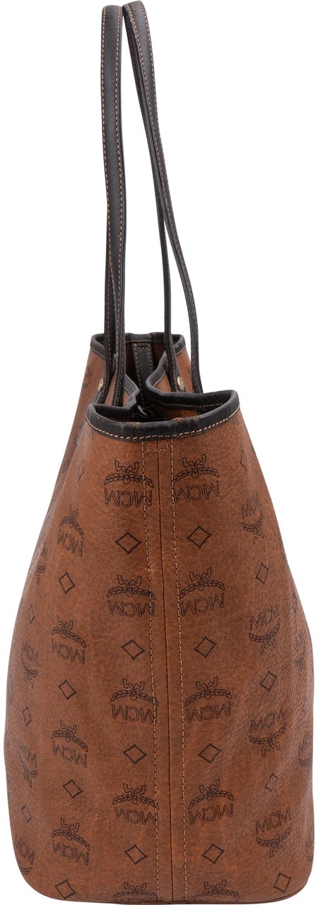 MCM Monogram Visetos Leather Liz Reversible Shopper Shoulder Bag Bruin