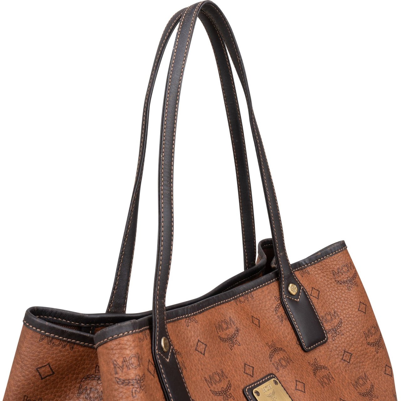MCM Monogram Visetos Leather Liz Reversible Shopper Shoulder Bag Bruin