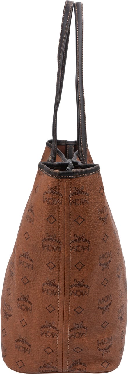 MCM Monogram Visetos Leather Liz Reversible Shopper Shoulder Bag Bruin
