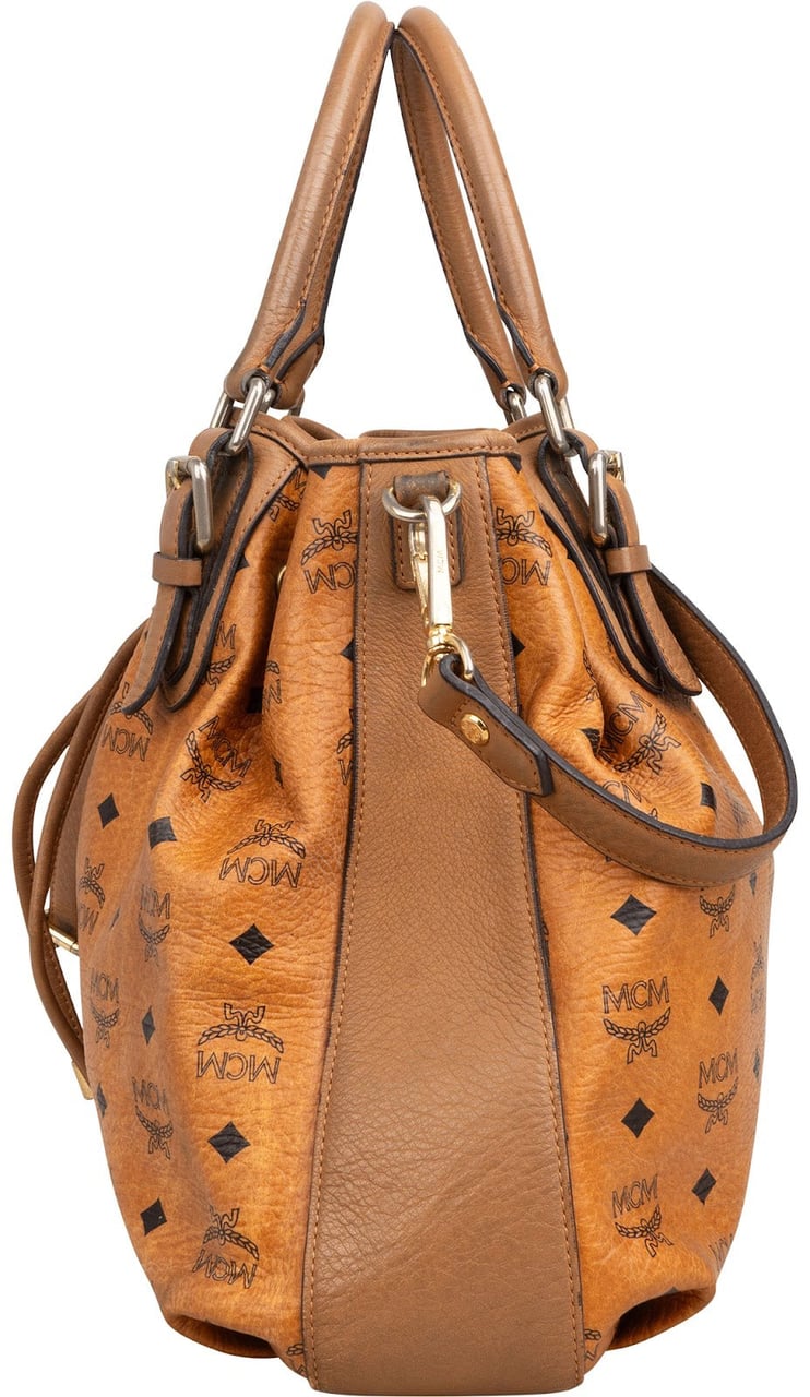 MCM Monogram Visetos Essential Drawstring Tote Handbag Bruin