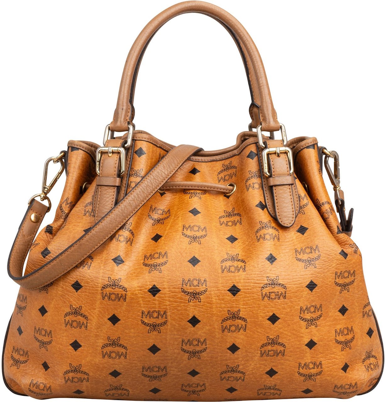 MCM Monogram Visetos Essential Drawstring Tote Handbag Bruin
