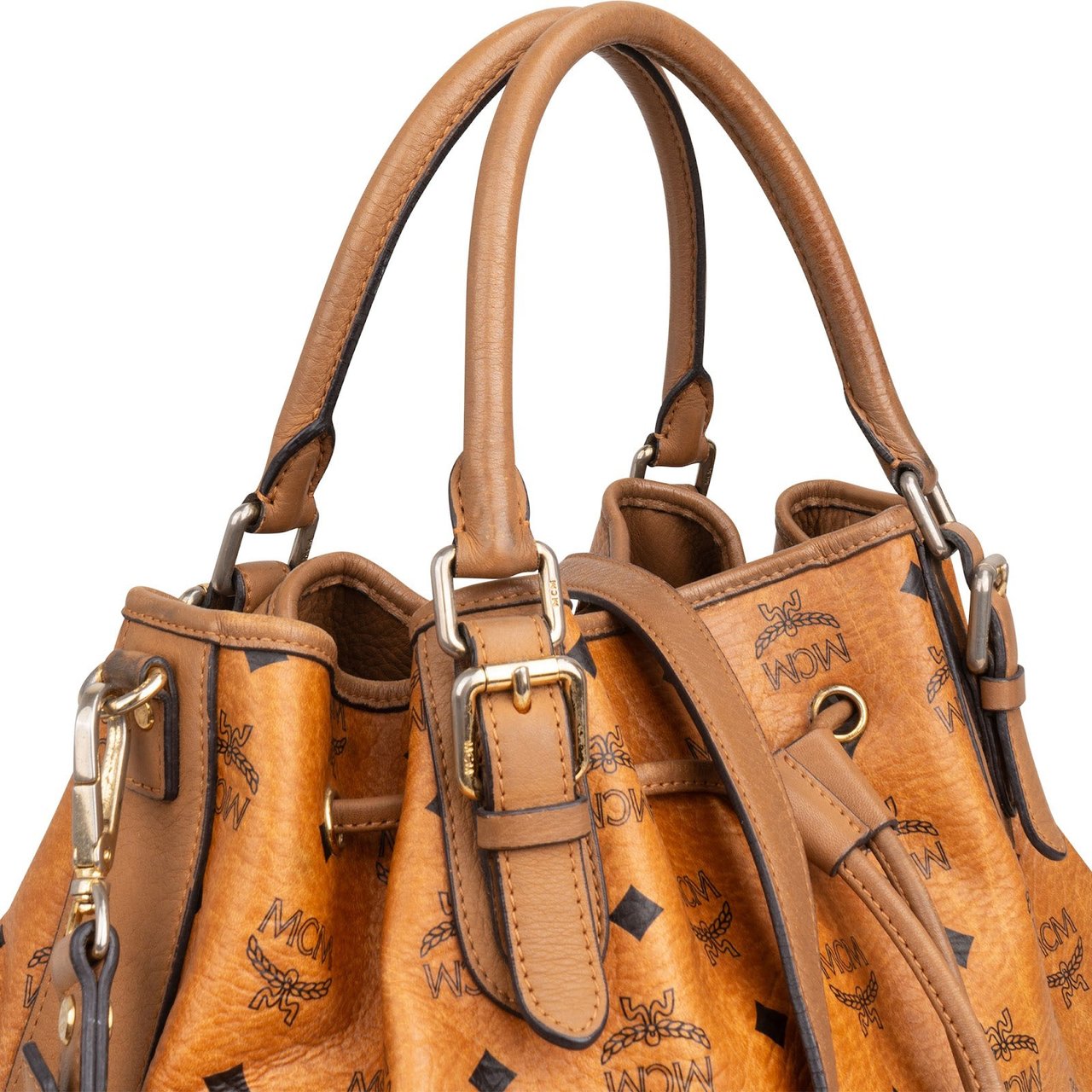 MCM Monogram Visetos Essential Drawstring Tote Handbag Bruin