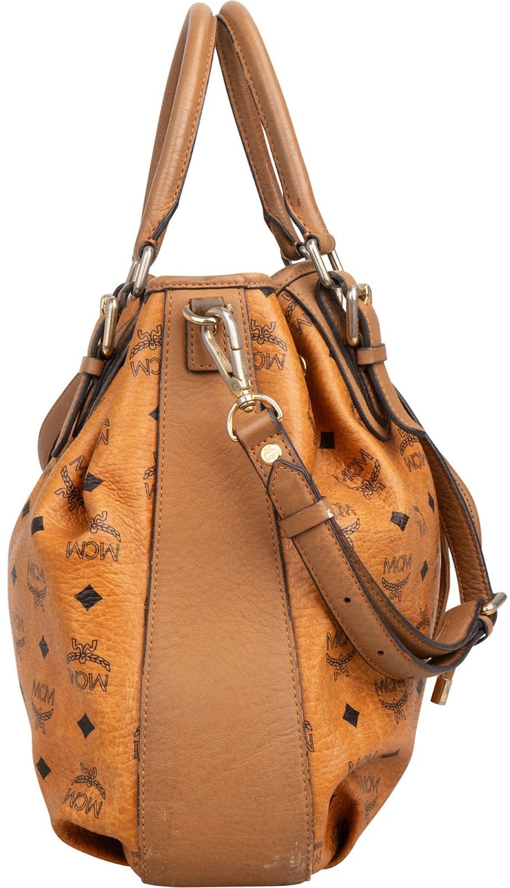 MCM Monogram Visetos Essential Drawstring Tote Handbag Bruin