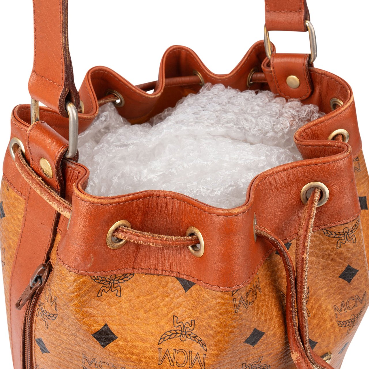 MCM MCM Visetos Monogram Bucket Crossbody Bag Bruin