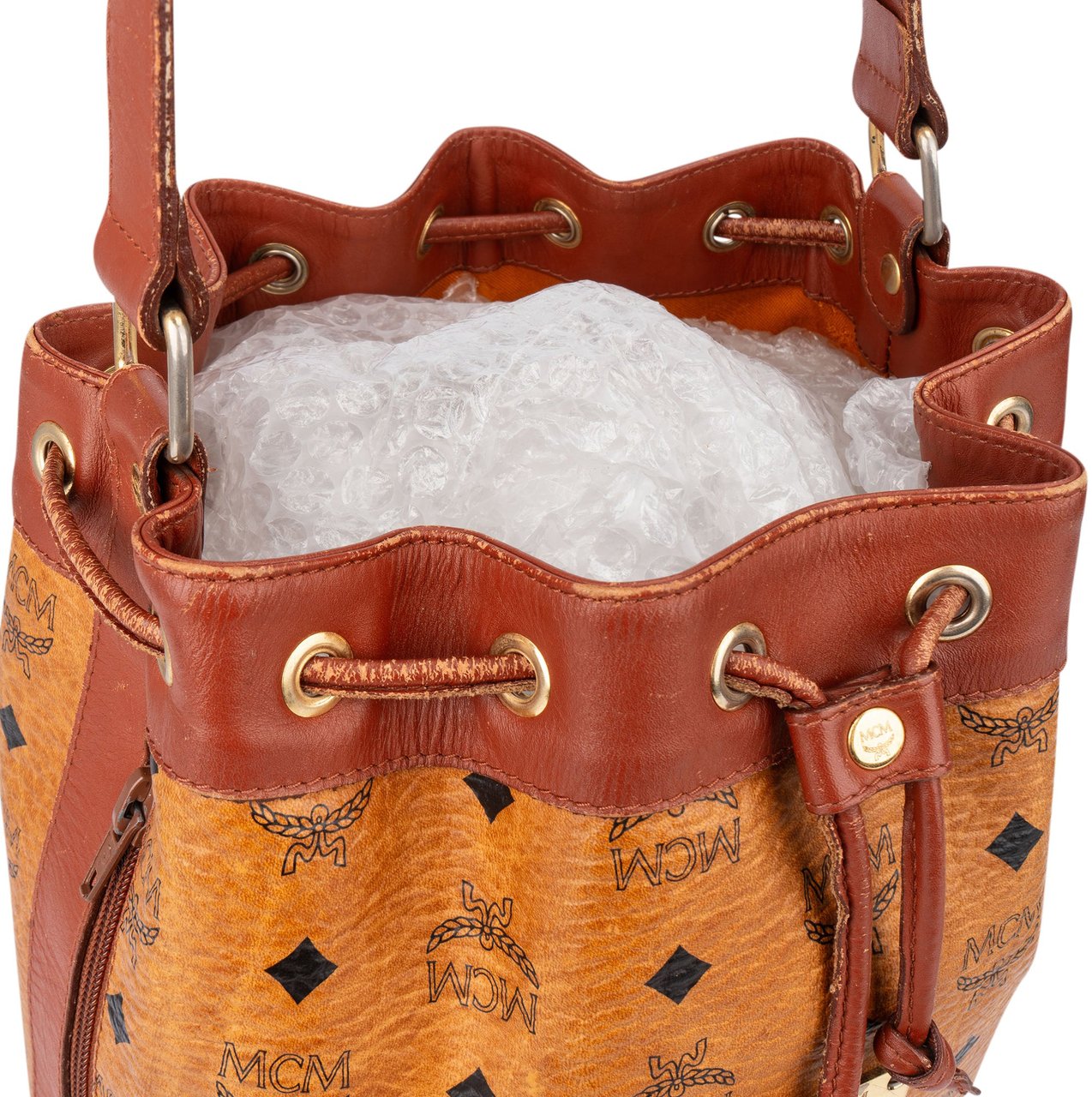 MCM MCM Visetos Monogram Bucket Crossbody Bag Bruin