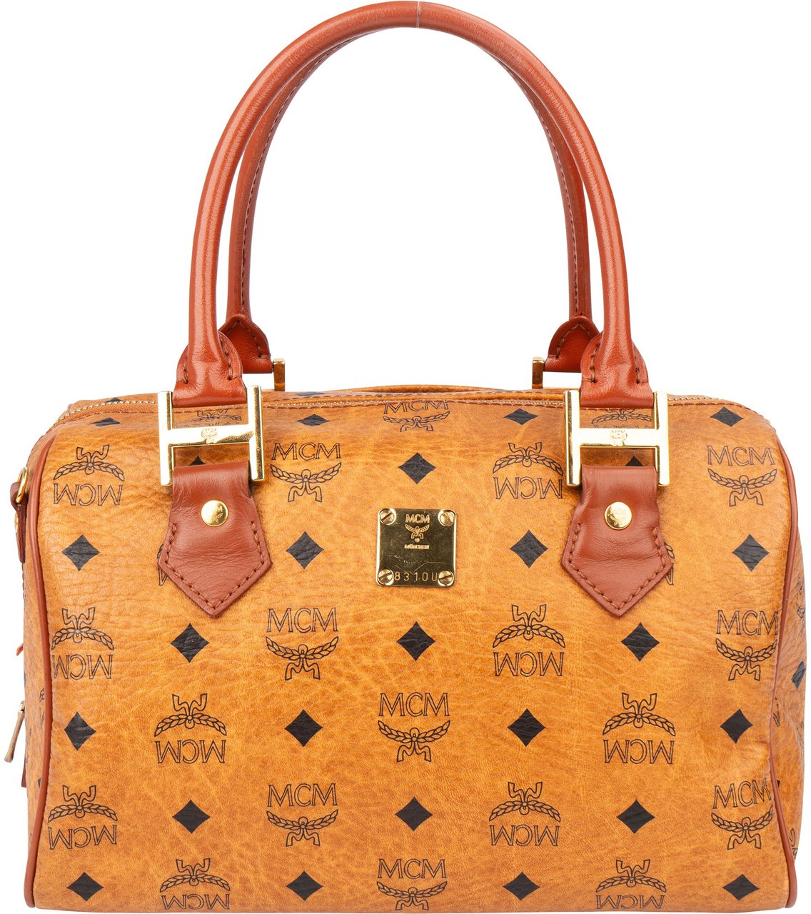 MCM MCM Visetos Monogram Boston Handbag Bruin