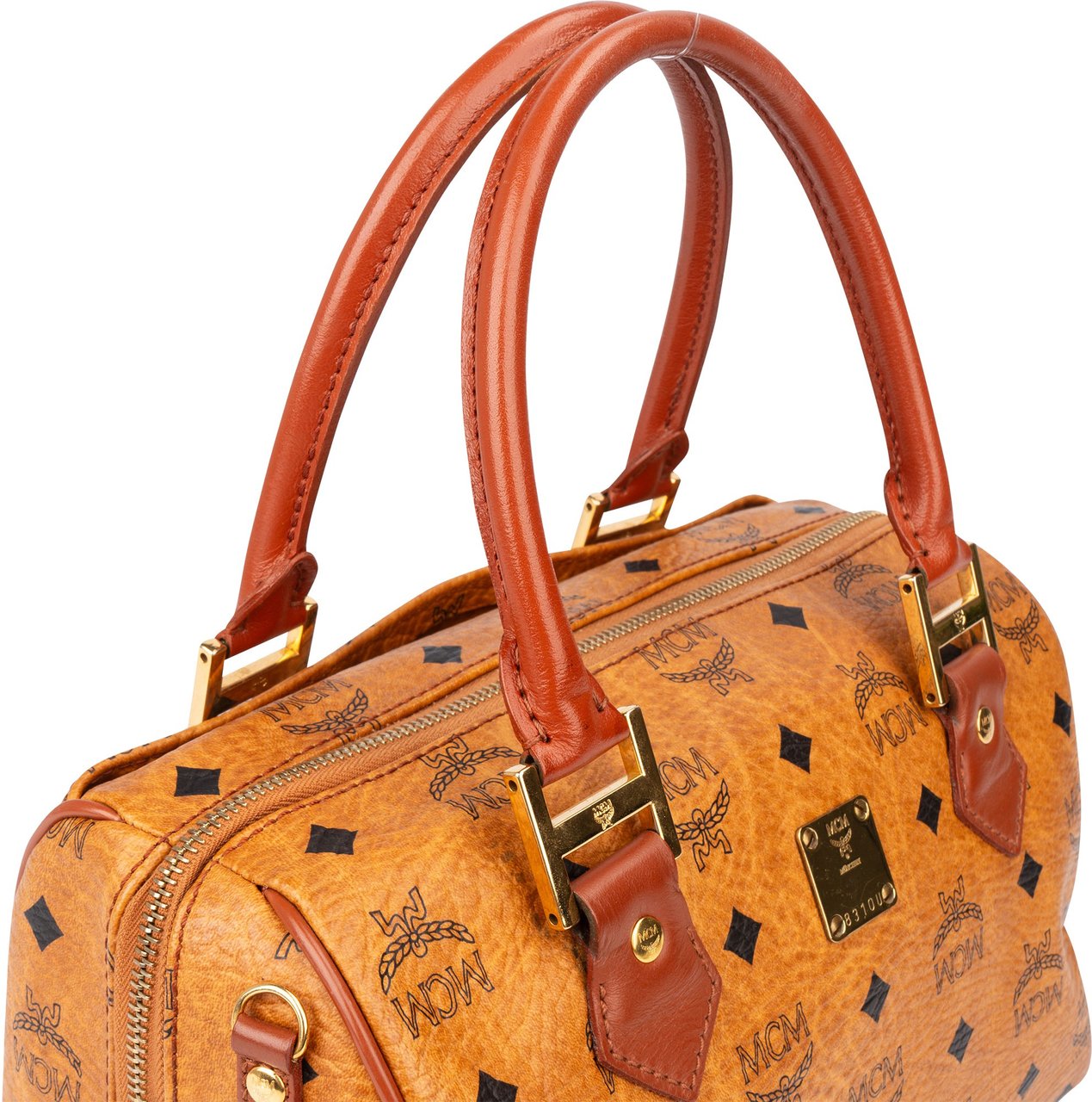 MCM MCM Visetos Monogram Boston Handbag Bruin