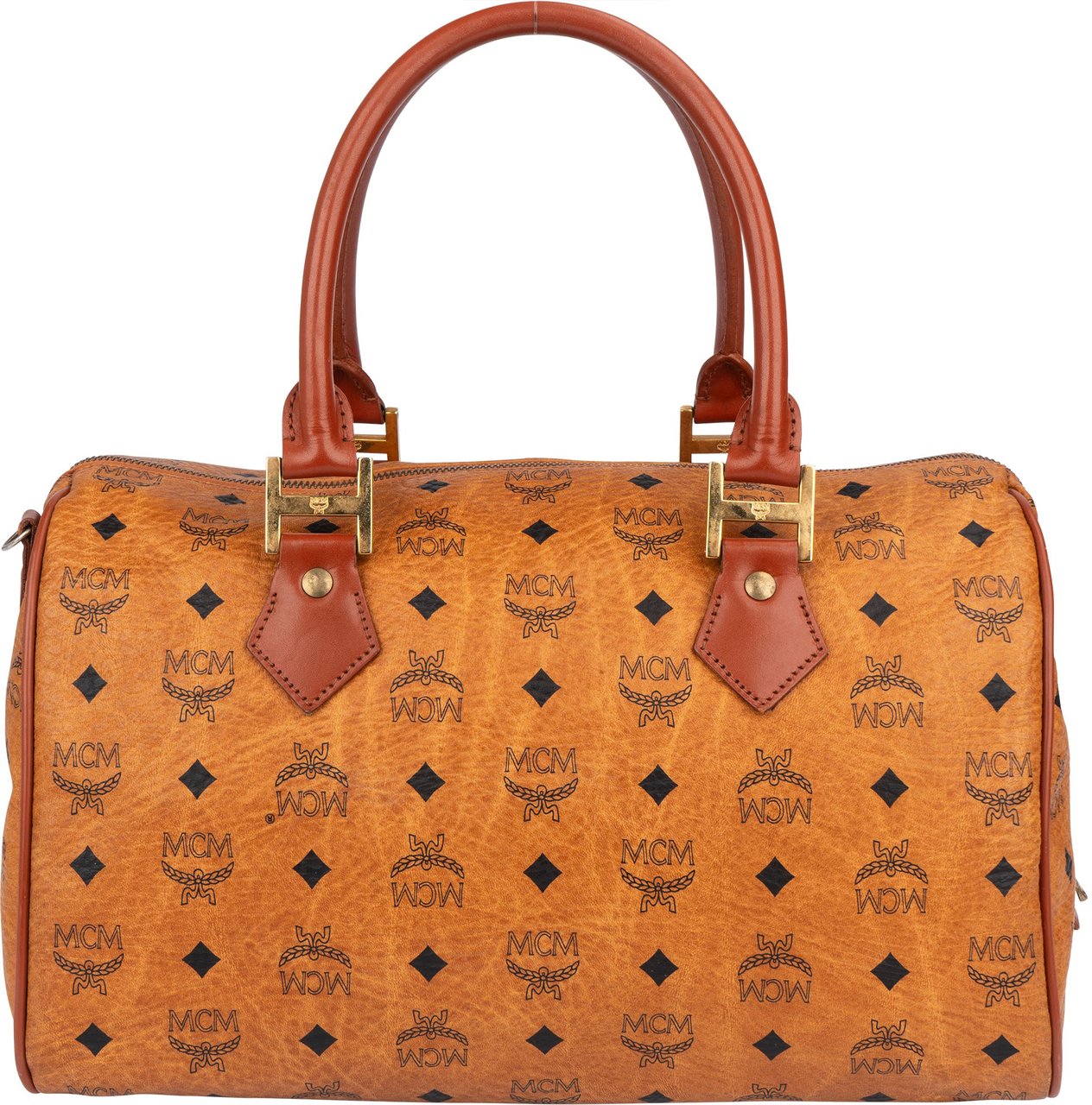 MCM MCM Visetos Monogram Boston Handbag Beige