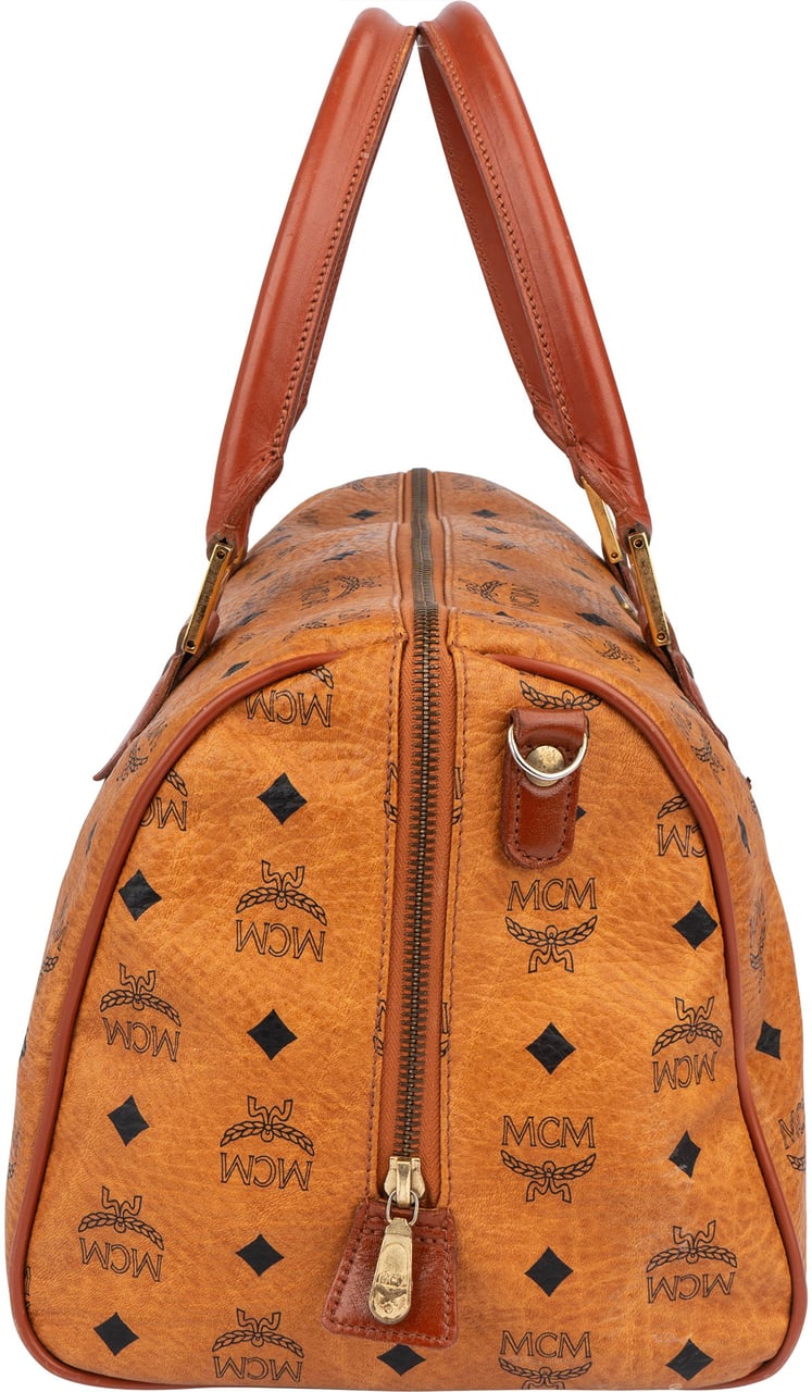 MCM MCM Visetos Monogram Boston Handbag Beige