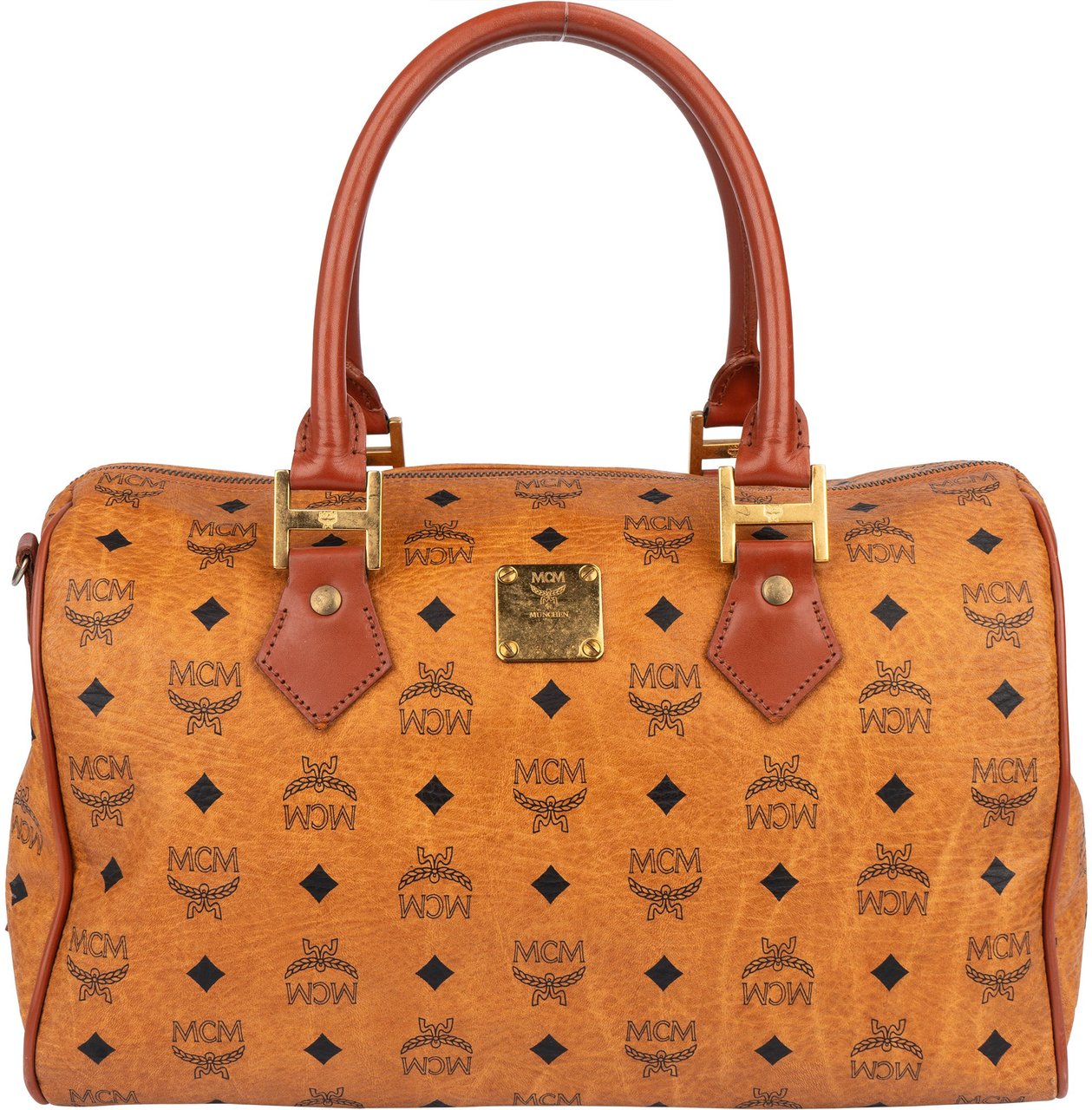 MCM MCM Visetos Monogram Boston Handbag Beige