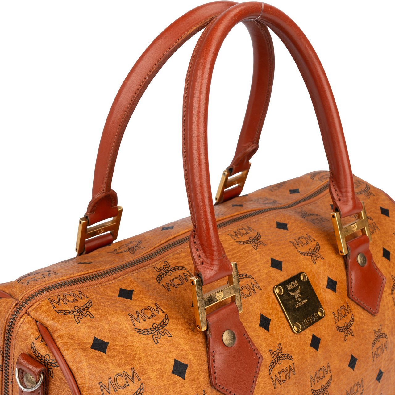 MCM MCM Visetos Monogram Boston Handbag Beige