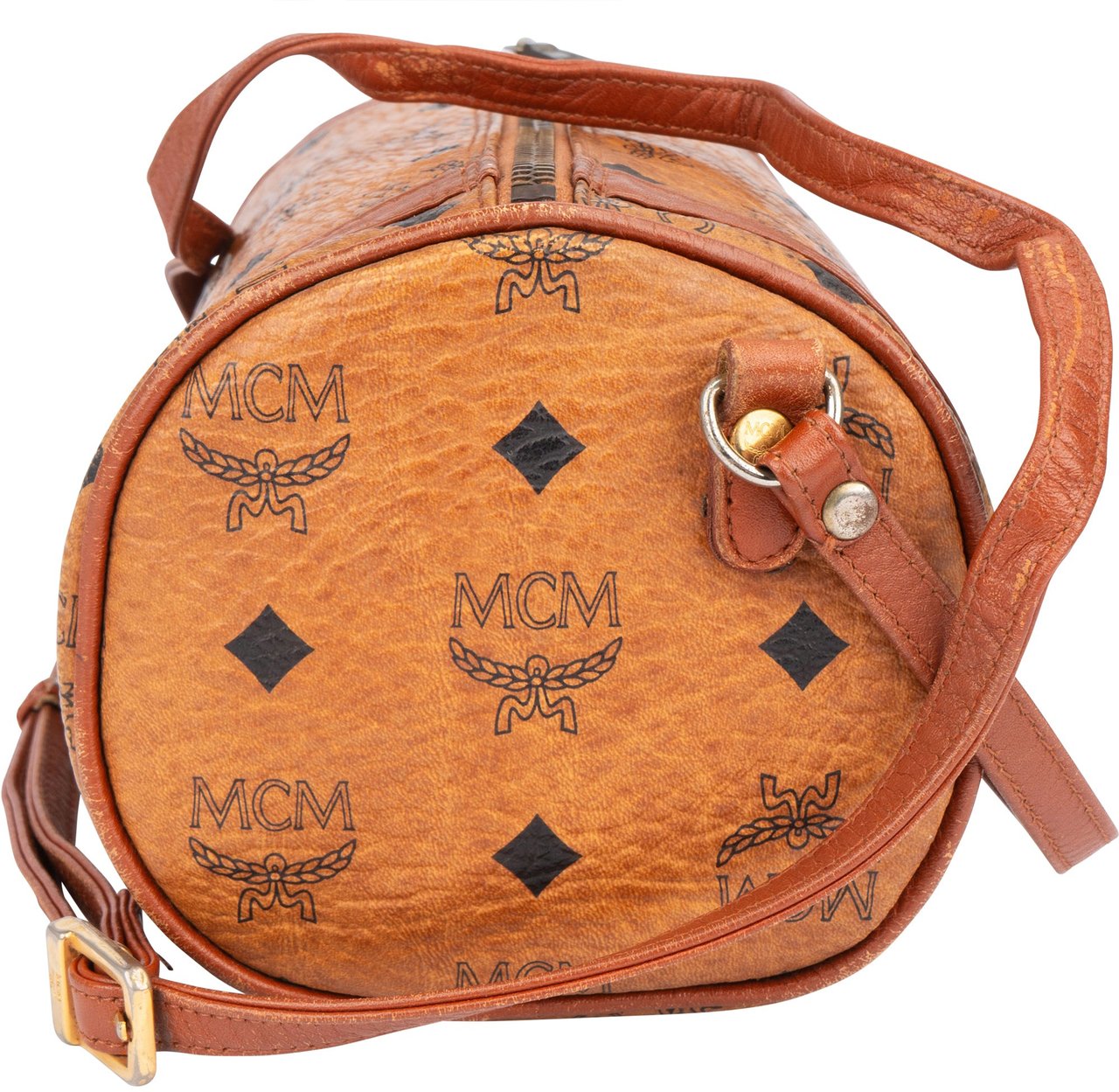MCM MCM Visetos Monogram Bowling Crossbody Bag Bruin
