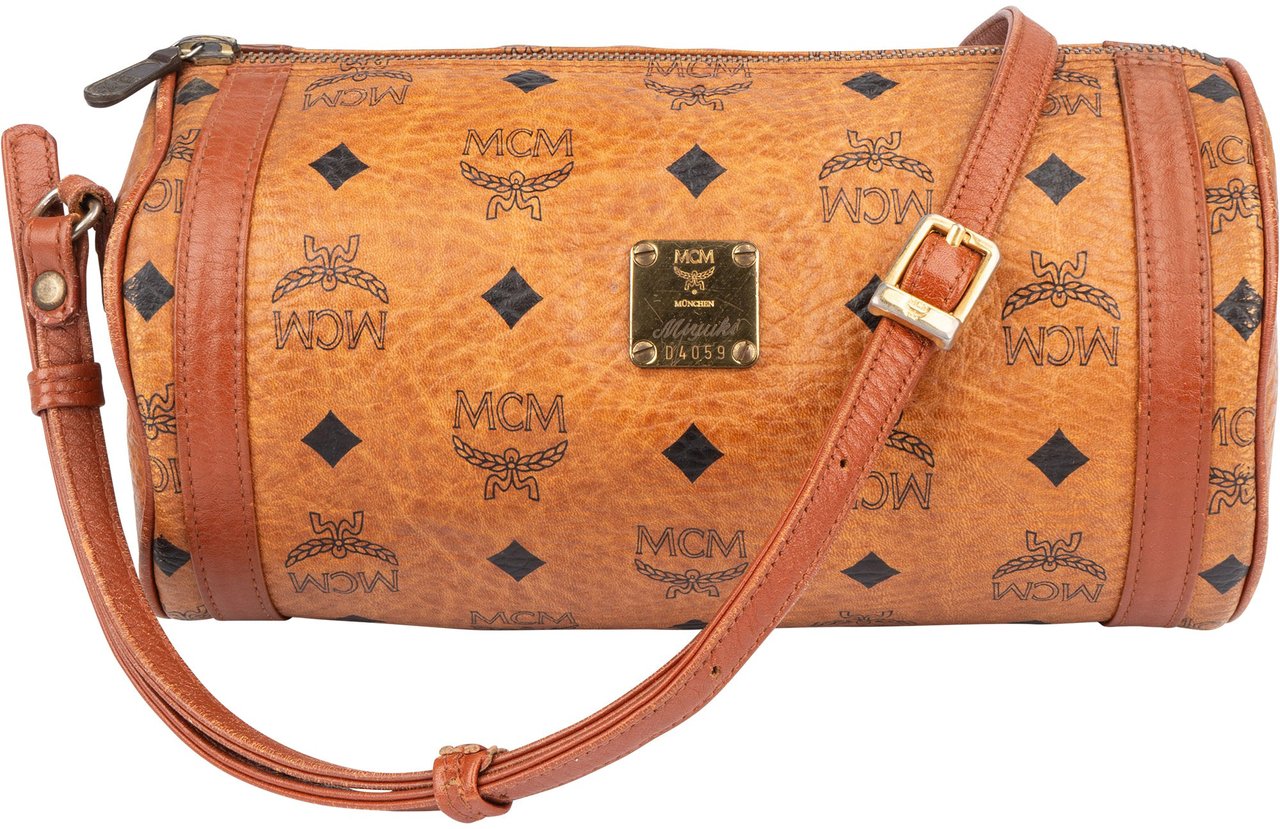 MCM MCM Visetos Monogram Bowling Crossbody Bag Bruin