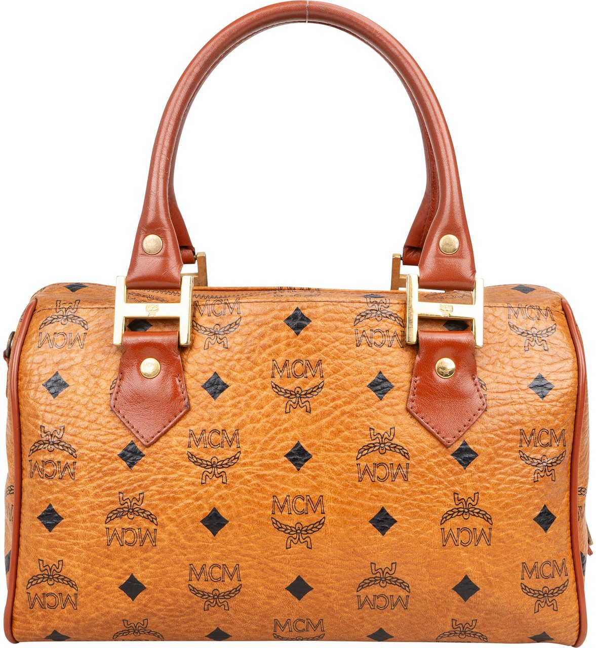 MCM MCM Visetos Monogram Boston Handbag Bruin