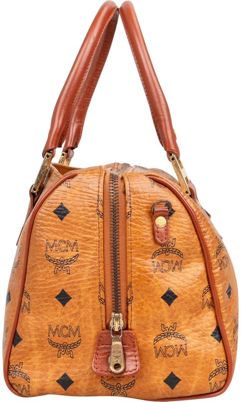 MCM MCM Visetos Monogram Boston Handbag Bruin