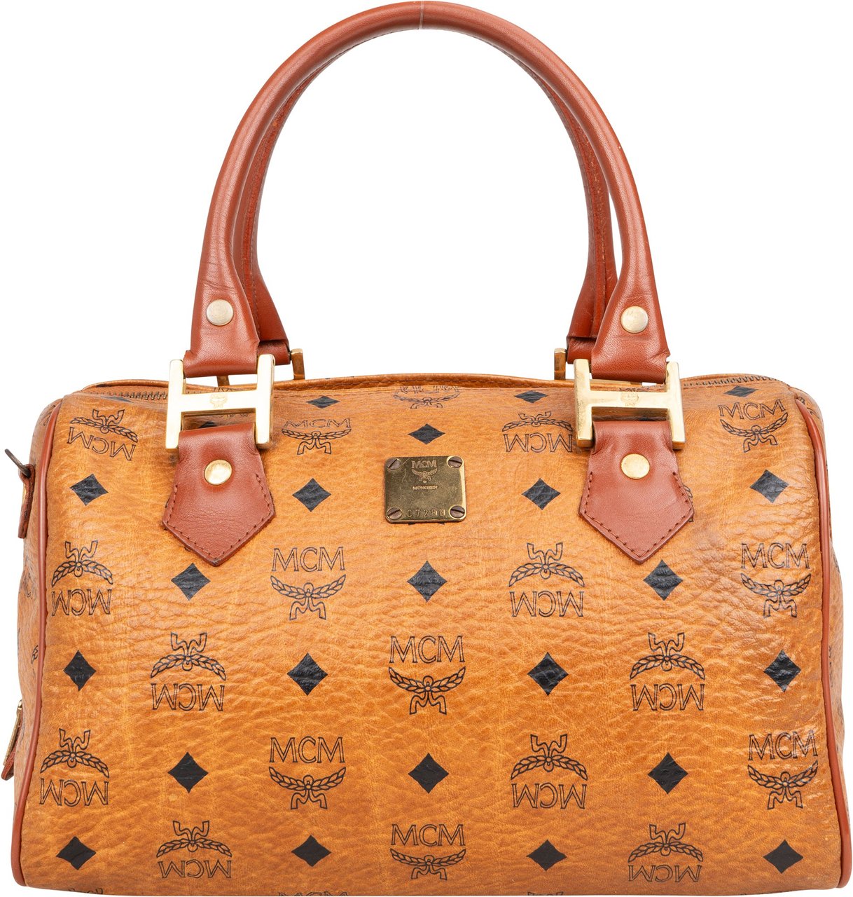 MCM MCM Visetos Monogram Boston Handbag Bruin