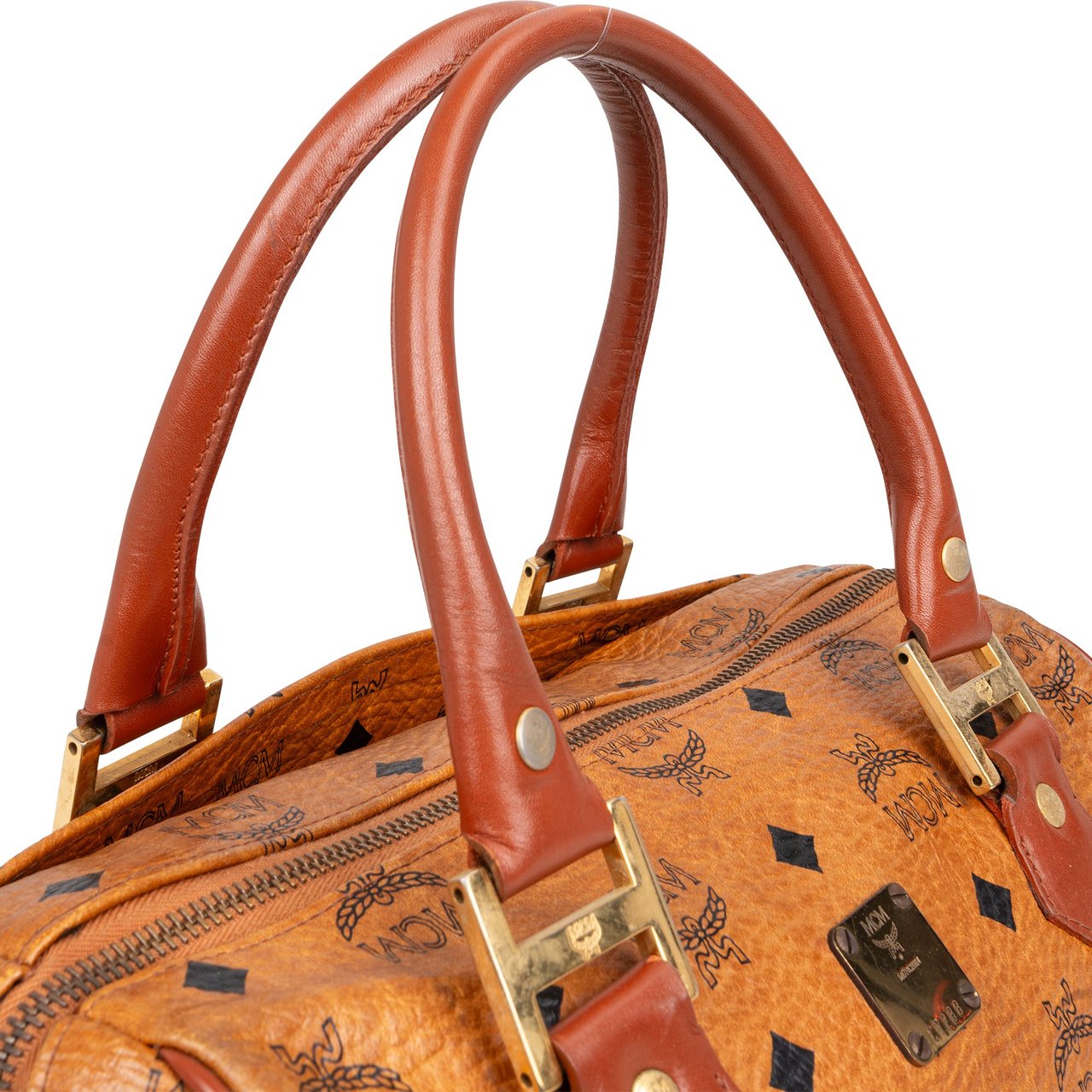 MCM MCM Visetos Monogram Boston Handbag Bruin