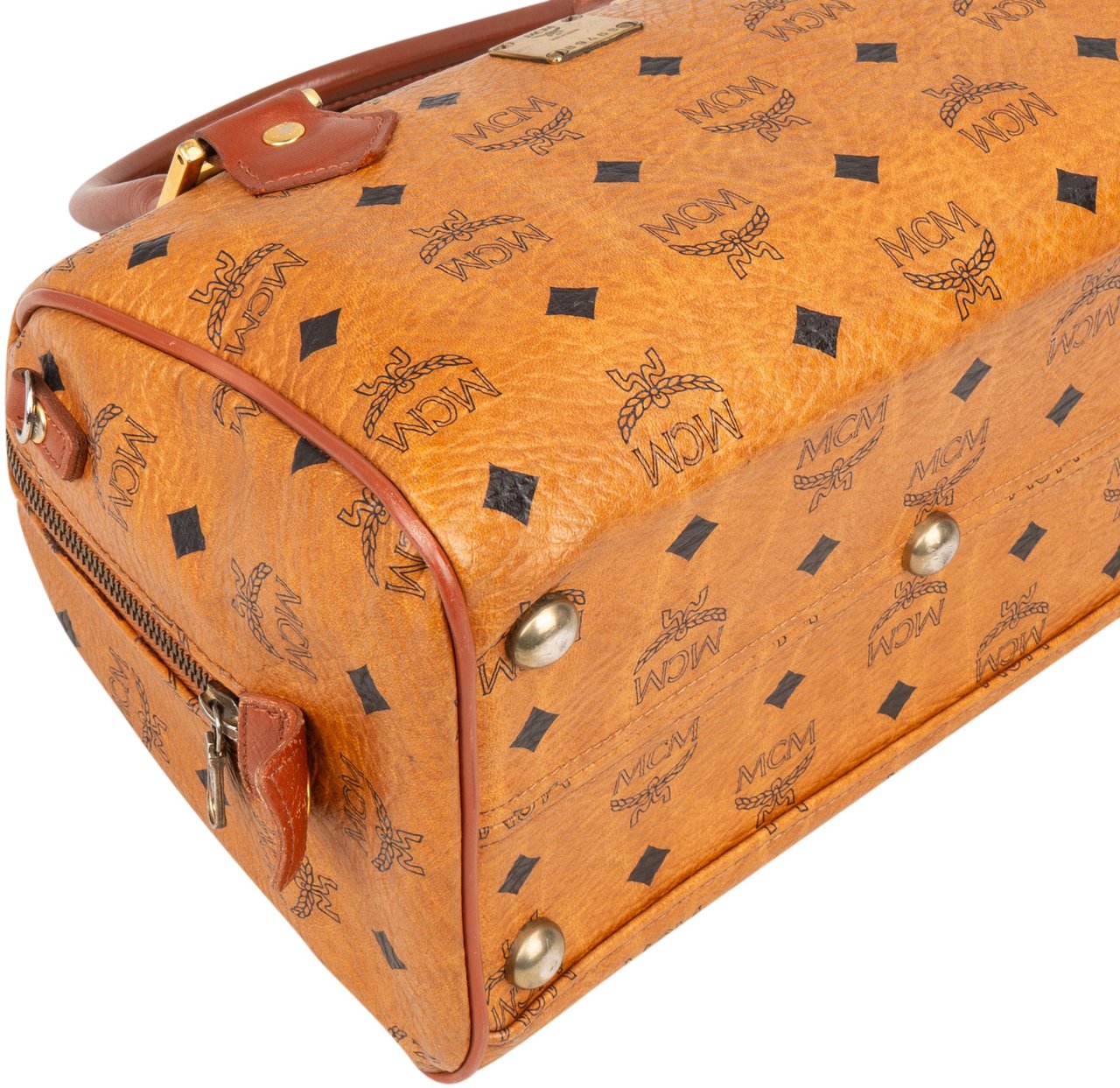 MCM MCM Visetos Monogram Boston Handbag Bruin