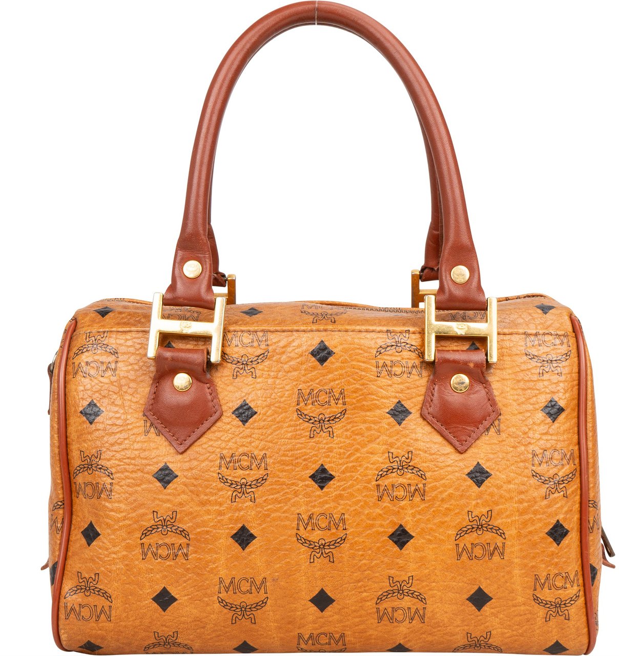 MCM MCM Visetos Monogram Boston Handbag Bruin