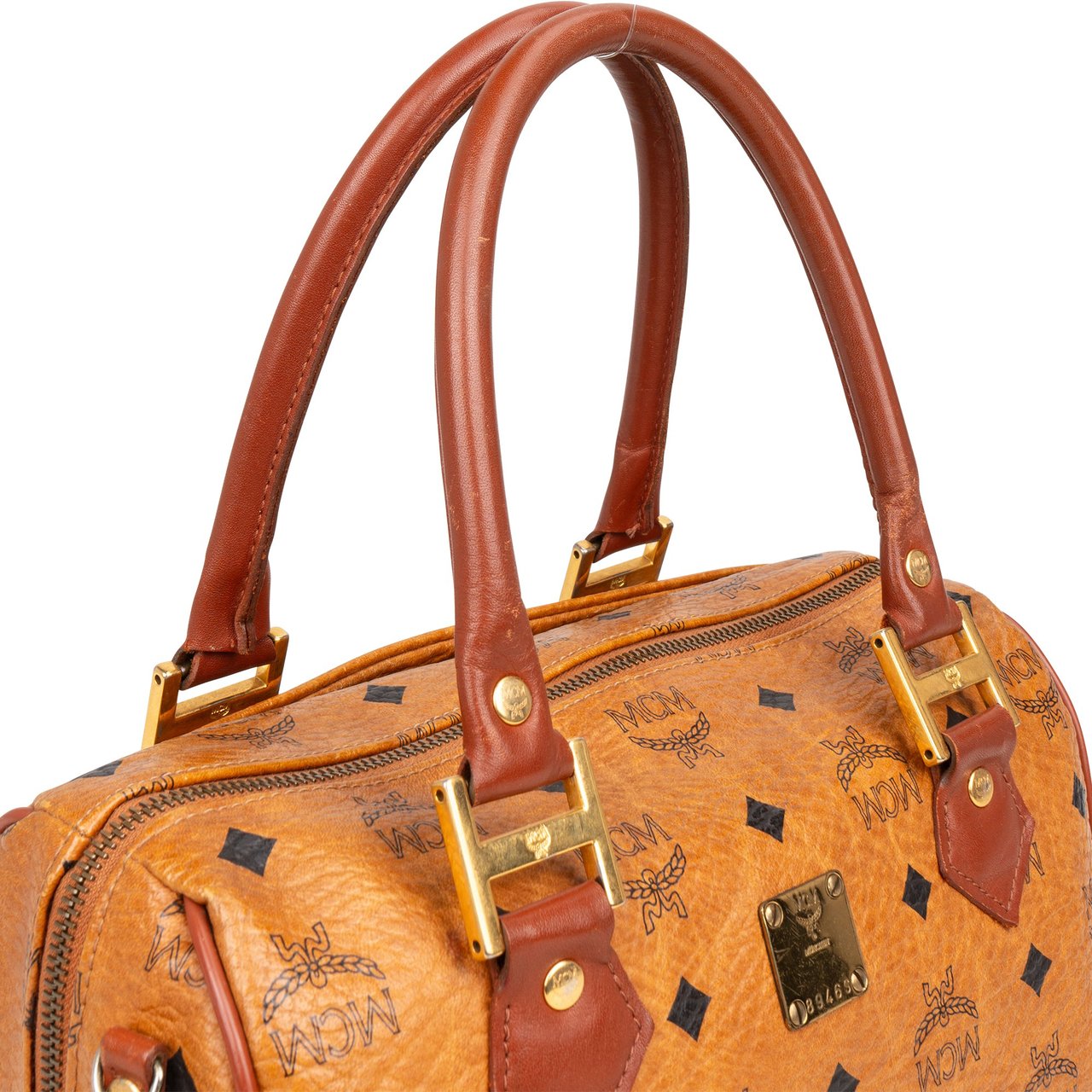 MCM MCM Visetos Monogram Boston Handbag Bruin