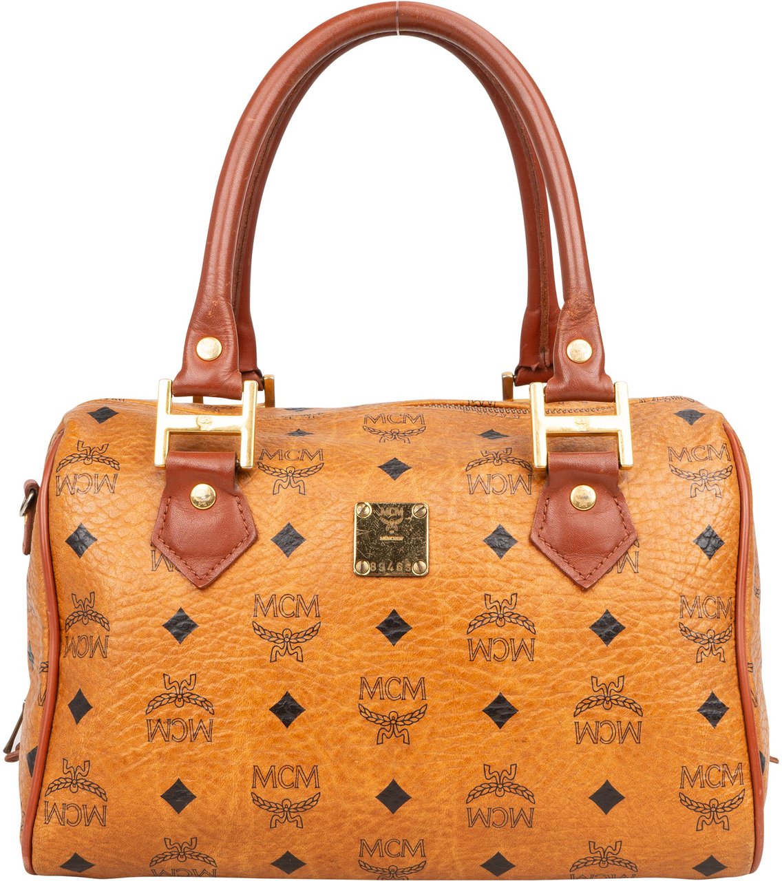 MCM MCM Visetos Monogram Boston Handbag Bruin