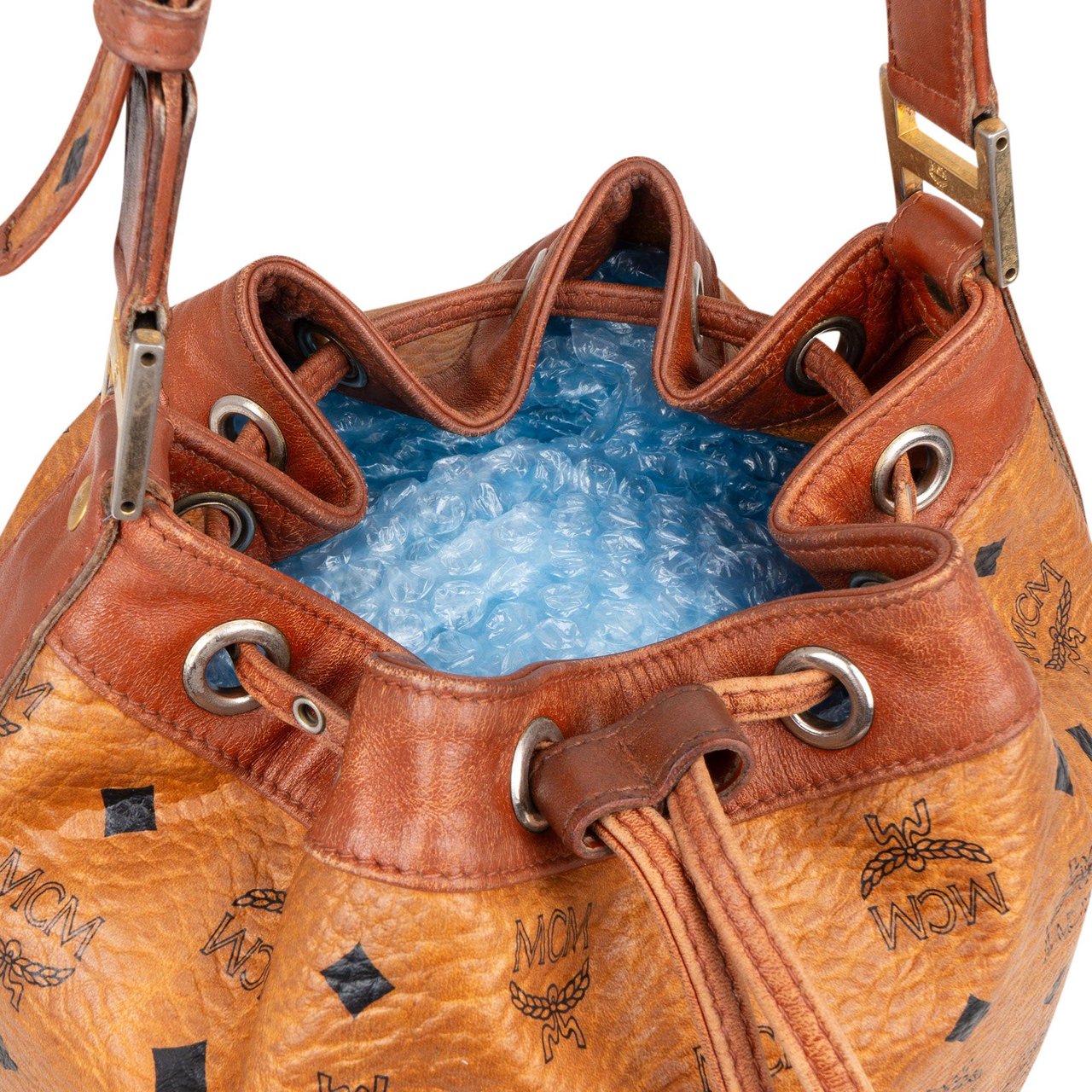 MCM MCM Visetos Monogram Bucket Crossbody Bag Bruin