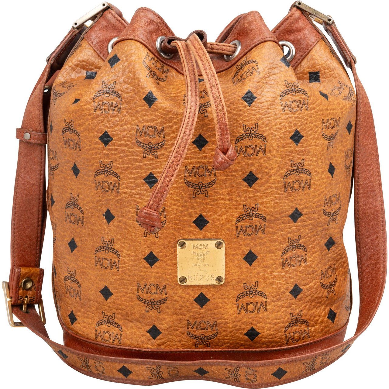 MCM MCM Visetos Monogram Bucket Crossbody Bag Bruin