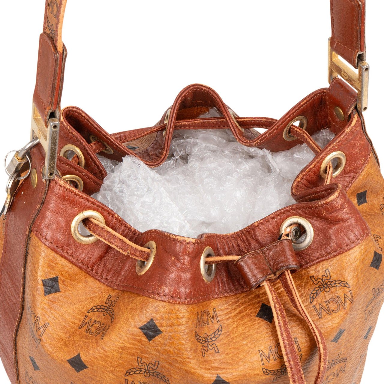 MCM MCM Visetos Monogram Bucket Crossbody Bag Bruin
