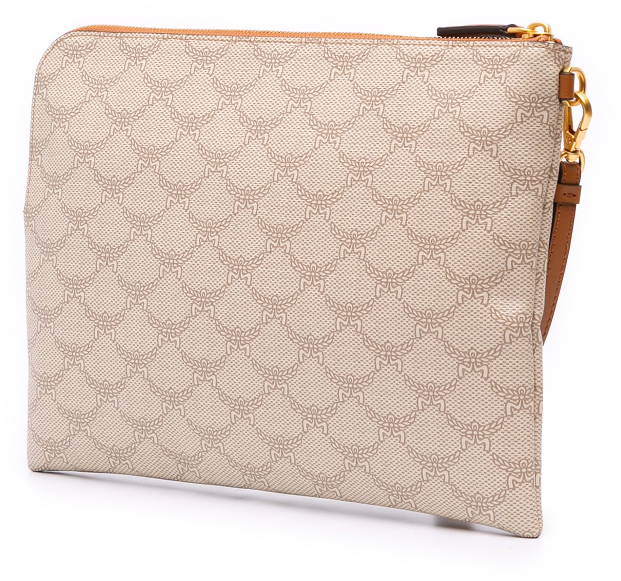 MCM Medium Lauretos Coated Canvas Himmel Wristlet Zip Pouch Bruin