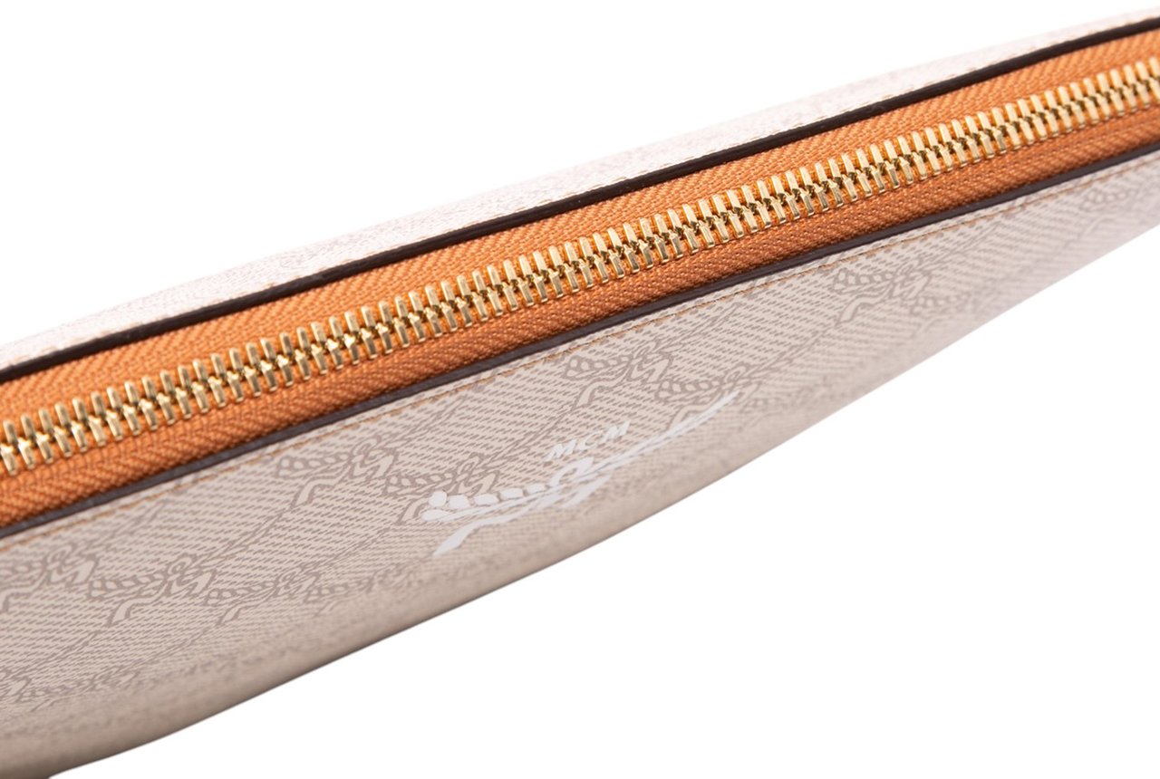 MCM Medium Lauretos Coated Canvas Himmel Wristlet Zip Pouch Bruin