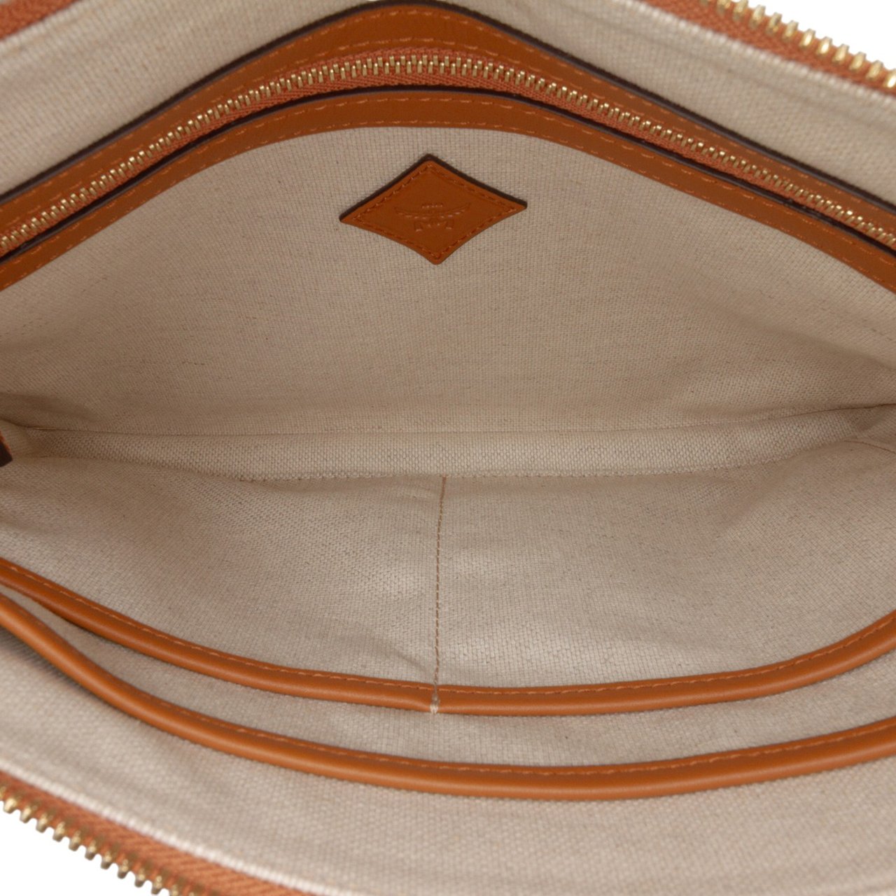 MCM Medium Lauretos Coated Canvas Himmel Wristlet Zip Pouch Bruin