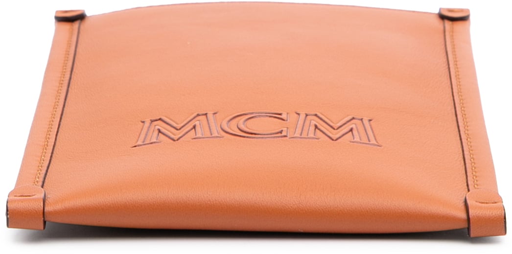 MCM Spanish Calfskin Embossed Logo Aren Lanyard Phone Case Bruin