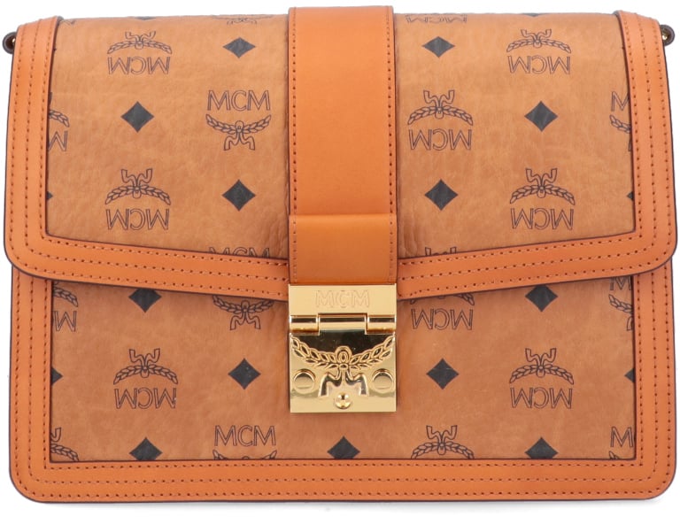 MCM Brown Tracy Visetos Logo Shoulder Bag Bruin