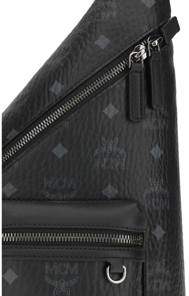 MCM MCM Black Fabric Shoulder Bag Zwart