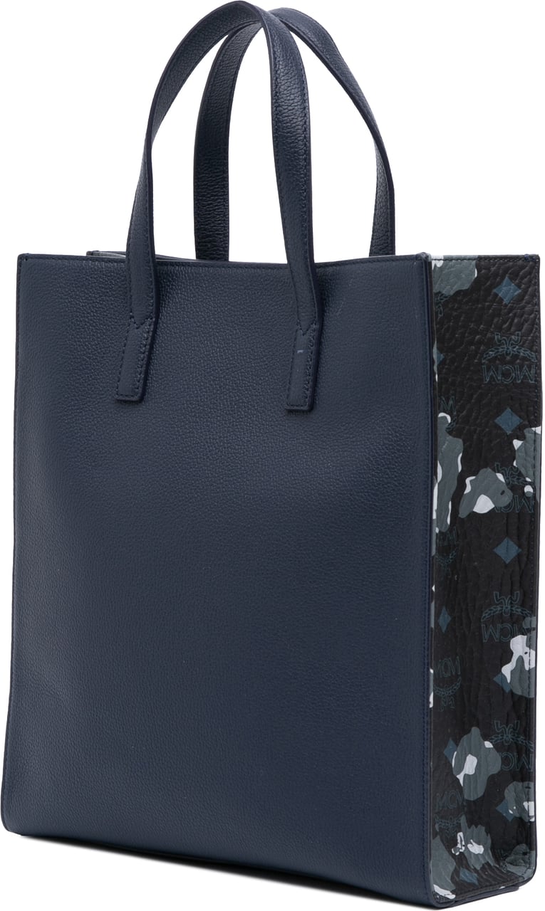 MCM Small Grained Calfskin Camouflage Aren Tote Blauw
