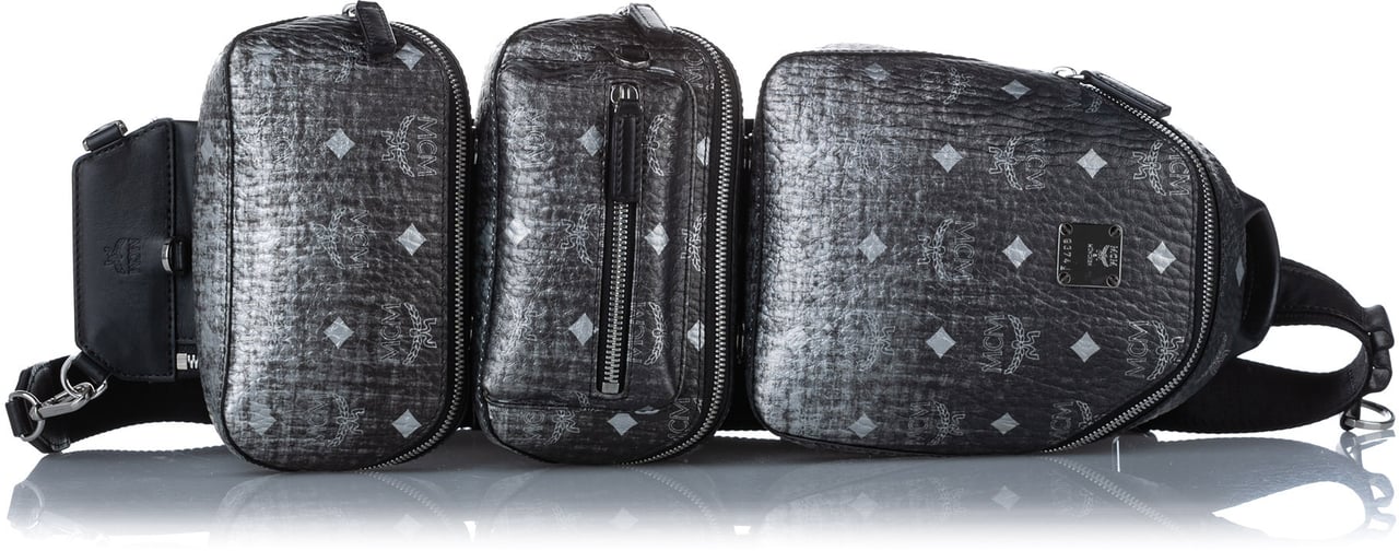 MCM Visetos Coated Canvas Triple Sling Bag Zwart