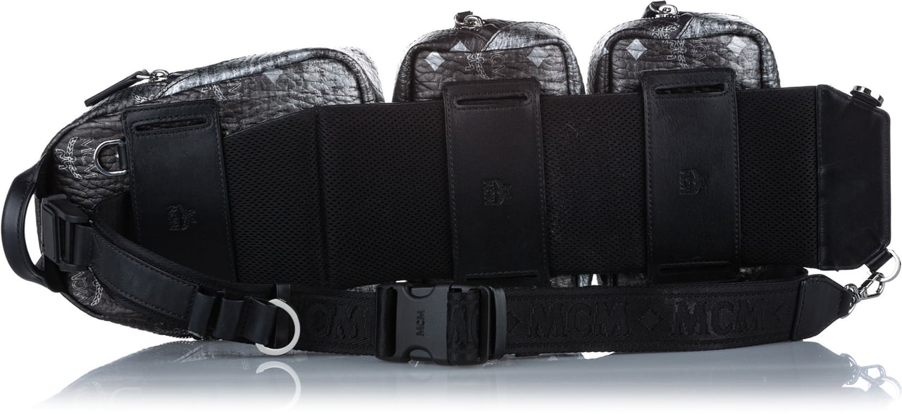 MCM Visetos Coated Canvas Triple Sling Bag Zwart