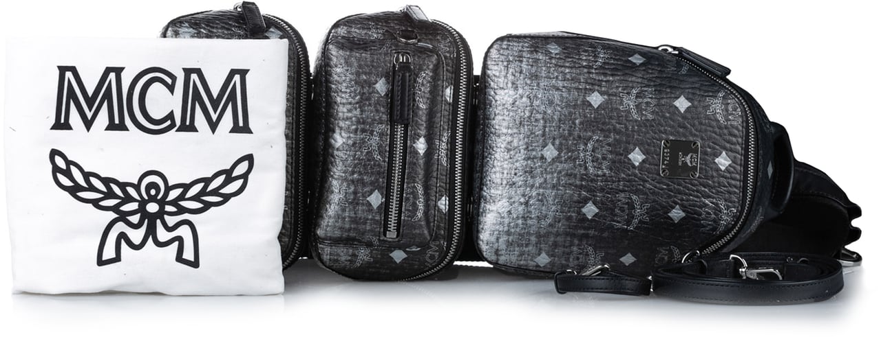 MCM Visetos Coated Canvas Triple Sling Bag Zwart