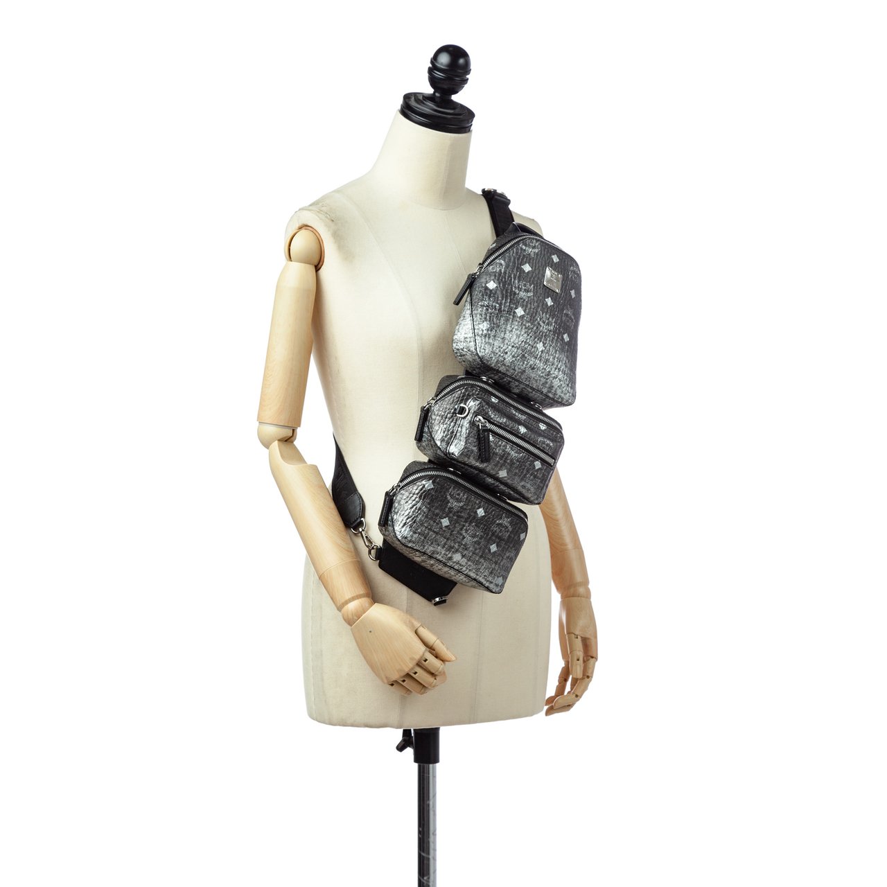 MCM Visetos Coated Canvas Triple Sling Bag Zwart