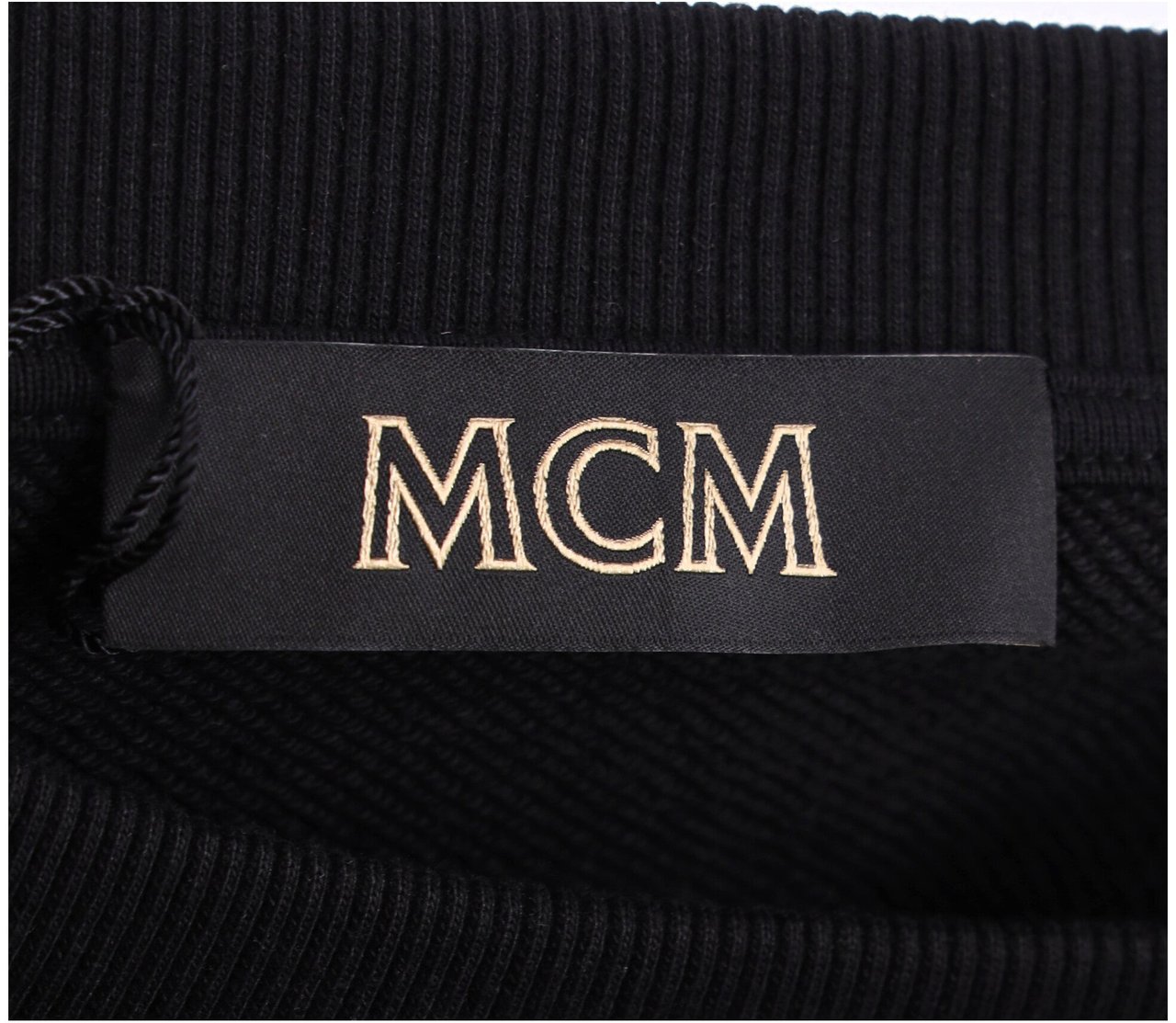 MCM Monogram Embroidered Black Sweatshirt With Crew Neck And Banded Details Zwart