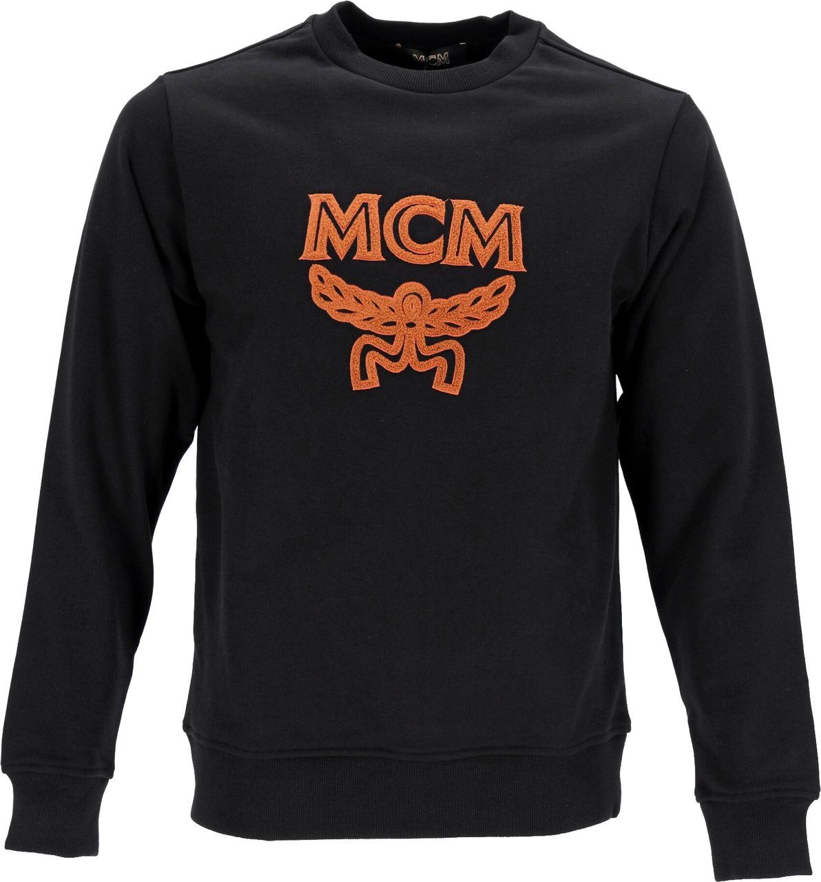 MCM Monogram Embroidered Black Sweatshirt With Crew Neck And Banded Details Zwart