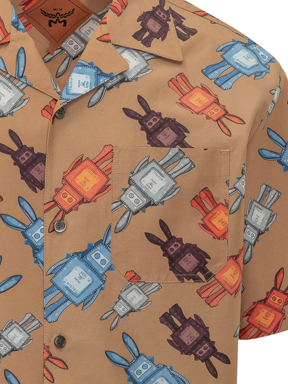 MCM Camicia a Maniche Corte con Colletto Beige