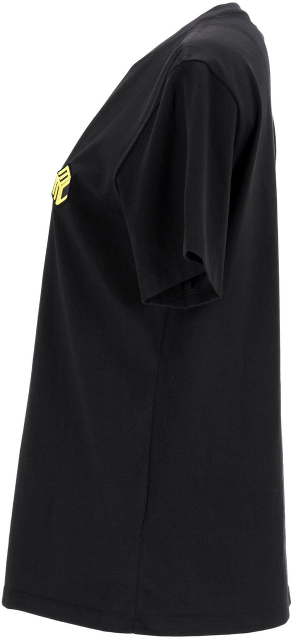 MCM Black Cotton T-Shirt With Iconic Logo Zwart